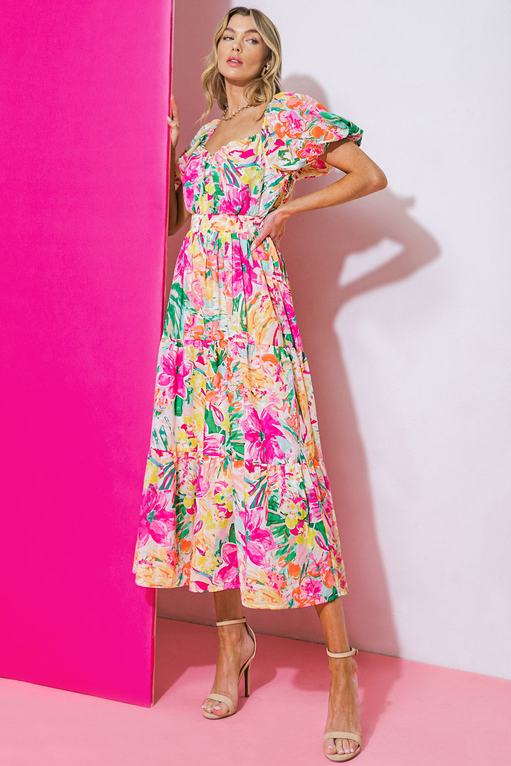 IT STARTS NOW WOVEN MIDI DRESS Flying Tomato